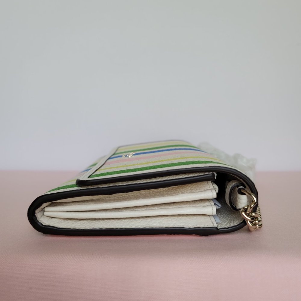 KATE SPADE Bradley Striped Canvas & Leather Large Wallet on Chain Crossbody ⭐ - Picture 10 of 16